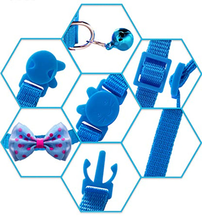 18Pcs Puppy Collars, Cat ID Collars with Bell Adjustable 19-32cm, Polka Dot Bow Soft Nylon Adjustable Breakaway Identification Collars for Puppy Kittens - color: Polka Dot Bow, size: Unbreakaway
