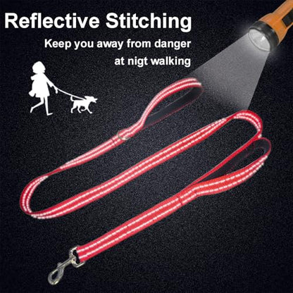 Dual Padded Handle Standard Dog Leashes with Reflective Stitching,360° Rotatable Heavy Duty Metal Buckle,D-Ring,Durable Nylon,for Medium Sized Dogs from 20 to 60 Pounds Walking and Training Red, 5Ft - color: Red, size: 5Ft