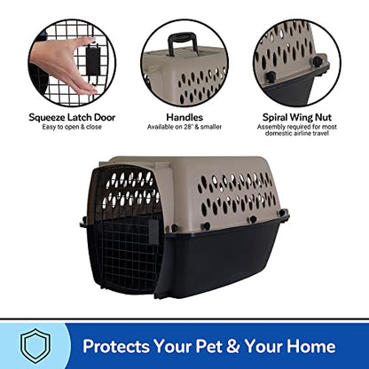 Petmate Vari Dog Kennel Portable Carriers & Crates for Smaller Dogs or Puppies and Pets 10 to 20 lbs, Airline-Friendly Plastic Pet Carrier Home and Travel, 24" Long, Taupe & Black, 24” x 16.7” x 14.5” - size: 24.0"L x 16.7"W x 14.5"H
