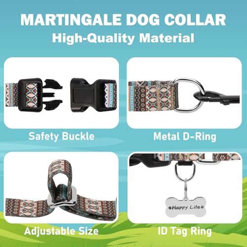 Martingale Dog Collar with Buckle Tribal Design Adjustable Escape Proof Pet Collars (Aztec, Large) - color: Aztec, size: Large
