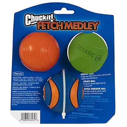 Chuckit! Fetch Pack Dog Ball Dog Toys, Medium (2.5 Inch) Pack of 3, for Medium Breeds, Includes Erratic, Strato and Ultra Squeaker Balls - size: Medium (2.5"), style: Fetch Pack 3
