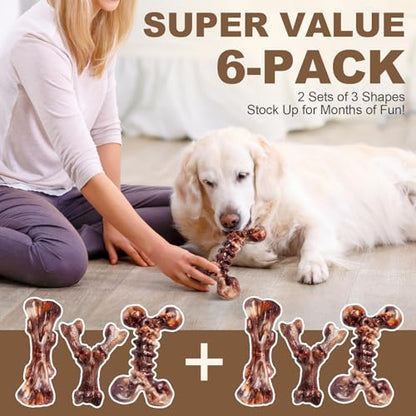 Kseroo Indestructible Dog Toys for Aggressive Chewers: 6-Pack Bacon Flavored Hard Nylon Dog Chew Toys for Medium & Large Dogs(25-90lbs), Tough Super Chewer Dog Bones Toys to Keep Them Busy, Brown - color: 6PC-Bacon-Brown