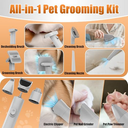 AIRROBO Dog Grooming Vacuum and Kit with Clipper Nail Trimmer Grinder, 12000Pa Pet Vacuum for Shedding Grooming, 2L Large Capacity Dog Hair Vacuum with 8 Pet Grooming Tools, PG100 Plus - color: Light Gray-8-in-1