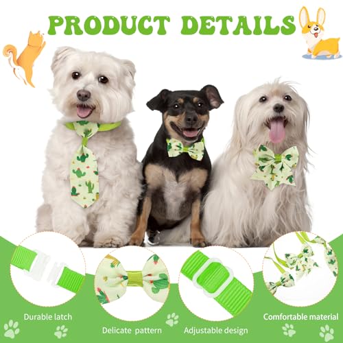 Reginary 100 Pieces Dog Bow Tie Collar Set Include 40 Dog Neckties, and 30 Puppy Bowties, 30 Collar Flowers, Adjustable Pet Ties Grooming for Small Medium Cats Pets Supply(Cactus) - style: Cactus