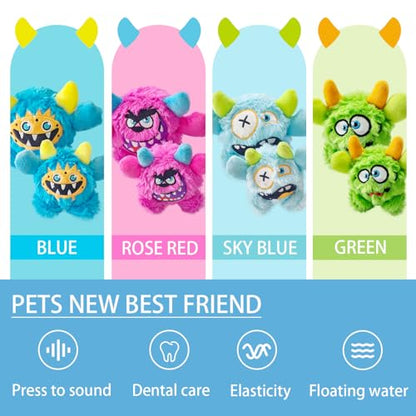 Squeaky Plush Pet Toy Ball, Dental Care, Skin-Friendly and Soft and Relieve Stress, Little Monster Plush Ball Toy Suitable for All Breeds (Sky Blue,Small) - color: Sky Blue, size: Small