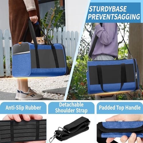GAPZER Pet Carrier Large Cats 20 lbs Top Load/Soft Sided Small Dog Travel Carriers/Collapsible Carrier Bag for Medium Cat Puppy/Sturdy Transport Carriers Long Trips/Medium Cats 15 pounds Blue - color: Blue