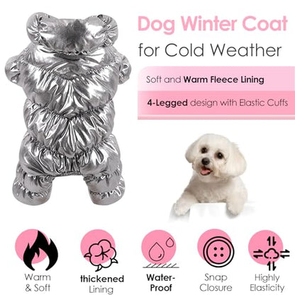 AOFITEE Dog Coat, Waterproof Dog Jacket, Fullbody Dogs Winter Coat Snowsuit, Windproof Puppy Puffer Jacket Snow Suit with Legs, Pet Fleece Winter Vest, Cold Weather Coats for Small Dogs, Silver S - color: Silver, size: Small