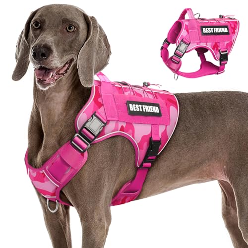 Tactical Dog Harness for Large Dogs,No Pull Military Dog Vest with Easy Control Handle&Molle,Reflective Heavy Duty Pet Harness for K9 Working Hiking Training Daily Walking Camo Pink XL - color: Camo Pink, size: Extra-Large