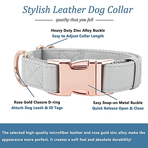 Dog Collar and Leash Set.Soft and Easy to Clean Vegan Leather with Rose Gold Metal Buckle for Small Medium Large Dogs (Grey, S(12.2"-16.9")) - color: Grey, size: S