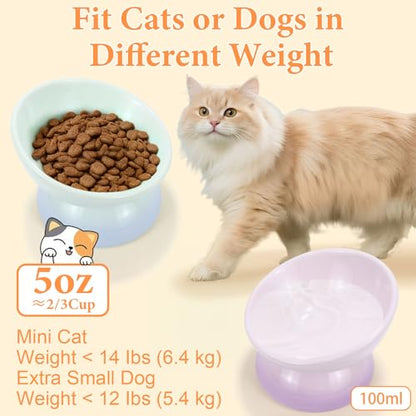 Elevated Cat Food Bowl 4 Pack 5 Oz Ceramic Raised Tilted Water Dishes, 15° Tilt Anti Vomiting, Protect Pets' Spines Bowls for Small Dog, Fat Faced Cat, Kitten