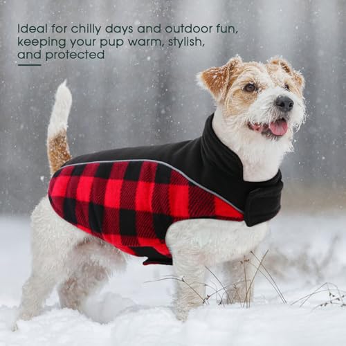 Kuoser Dog Winter Coat, Reversible Waterproof Dog Jacket with Reflective Strip, Warm Dogs Fleece Vest Adjustable Doggy Cold Weather Clothes Plaid Christmas Outfit Pet Apparel for Medium Dogs, Red M - color: Red, size: Medium (Chest Girth: 17.3-20.9'' )