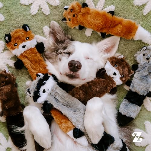 ZippyPaws Skinny Peltz - No Stuffing Dog Toy Pack to Keep Them Busy, for Small and Medium Dogs, Squeaky Pet Toys, Unstuffed Chew Toys, Soft Plush Variety Pack, Fox, Raccoon, and Squirrel - 11" - style: Fox, Raccoon, Squirrel