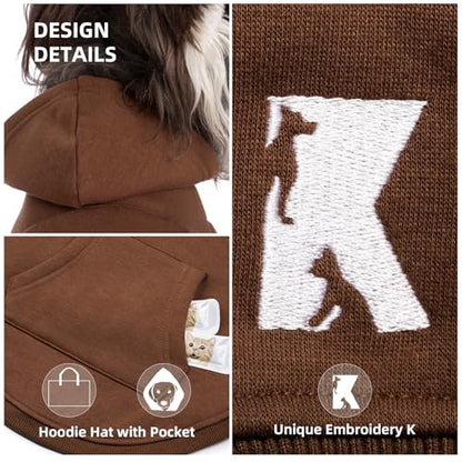 Dog Hoodie & Cat Sweater, Warm Fleece Hooded Soft Winter Sweatshirt for All Breeds, Cozy Pet Clothes, Brown, S - color: Brown, size: S-(2~7lb) | Chest(~13")