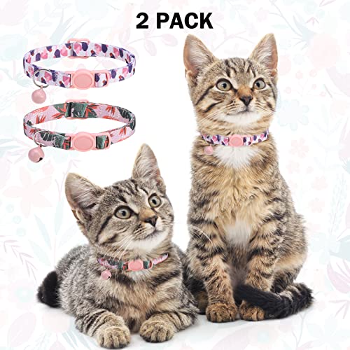 Breakaway Cat Collars for Girl Boy Cats, Spring Summer All Weather Cat Collar Personalized Pattern 2 Pack,Cute Classic Safety Buckles and Bells,Adjustable Printed Nylon Colorful Kitten Collar - color: Summer Fantasy