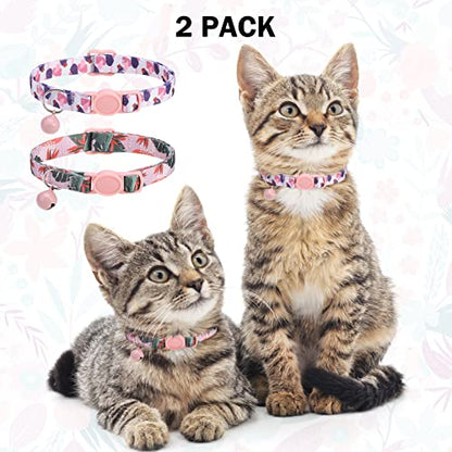Breakaway Cat Collars for Girl Boy Cats, Spring Summer All Weather Cat Collar Personalized Pattern 2 Pack,Cute Classic Safety Buckles and Bells,Adjustable Printed Nylon Colorful Kitten Collar - color: Summer Fantasy