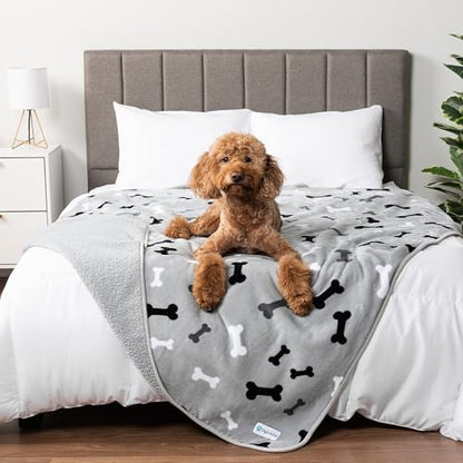 PETAMI Sherpa Fleece Waterproof CAT and Dog Blanket, Bone Gray, Queen - color: Bone Gray, size: Queen (90x90)