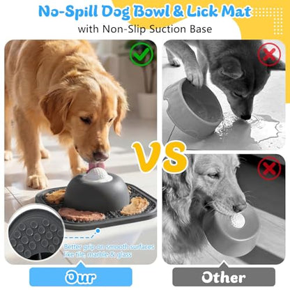 Slow Feeder Dog Bowls & Lick Mat for Liquid and Thick Treat, Anti-Slip Dog Lick Bowl with Interactive Rolling Ball, 5/6 Cup Pup Licking Toy for Large Medium Small Dogs and Cats Gray - color: Gray