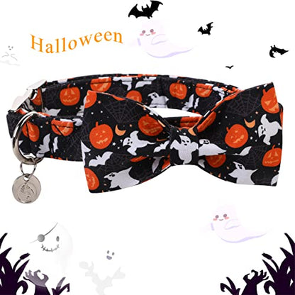 DOGWONG Halloween Black Ghost Dog Collar with Removable Cute Bow Tie Adjustable Pet Collars, Soft Comfy Halloween Themed Pet Collar, Fall Dog Collar for Small Medium Large Dogs - color: ghost collar bow, size: XS