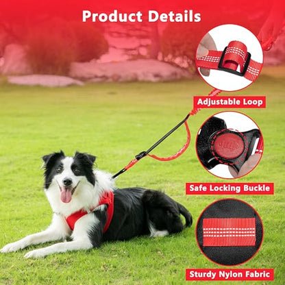 Hands Free Dog Leash with Zipper Pouch, Running Waist Leash for Dog Walking, Adjustable Waist Belt for Large Dogs, Reflective Bungee Design with Two Handle for Hiking, Training, Red - color: Red