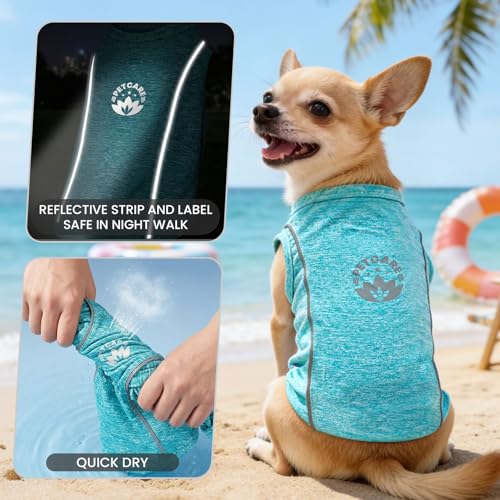 PETCARE Sun Protection Dog Shirts for Small Dogs Quick Dry Soft Stretchy Dog T-Shirts with Reflective Label Tank Top Sleeveless Vest Pet Clothes, Athletic Fabric, Blue, M (Chest 17" Length 13.8") - color: Blue, size: M ( Suggest 8-13 lbs)