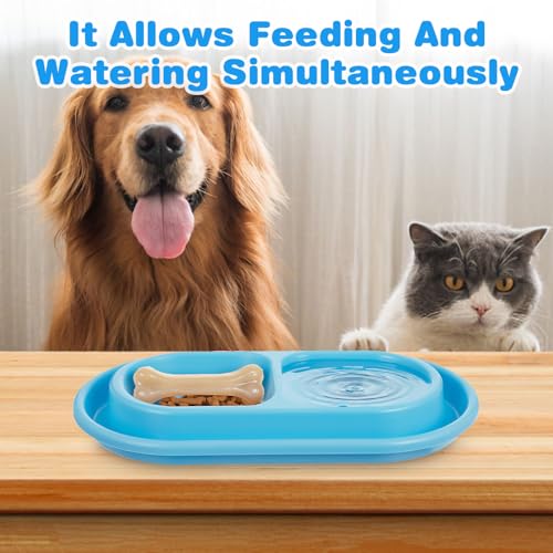 1 Pcs Cat Food Bowl 25 oz Plastic Cat Dog Pet Food Bowl Double No Spill Feeding Water Bowls Ants go Away Feeding Bowls for Small Medium Pets (Blue)