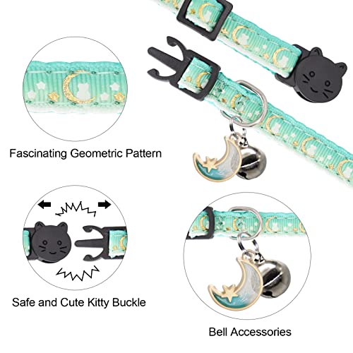 2 Pack Breakaway Cat Collar with Bells,Adjustable Moon and Star Kitten Safety Collars for Boys & Girls,Purple+Teal - color: Teal+Purple