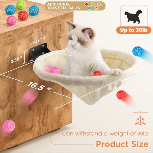 JUNSPOW Cat Hammock Wall Mounted, Foldable & Stable Cat Beds- Breathable Cats Wall Shelves for Sleeping, Playing, Climbing, and Lounging - Maximum Hold Up to 30lb（Cream,Faux Rabbit Fur） - color: Cream