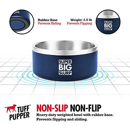 Tuff Pupper Heavy Duty Insulated Dog Bowl | Double Wall Stainless Steel Dog Food Dish | Non-Slip Spill Proof Dishwasher Safe Cat Bowl | Water Dish for Feeding Large Medium Small Pets (66oz, Blue) - color: Midnight Blue, size: 66oz
