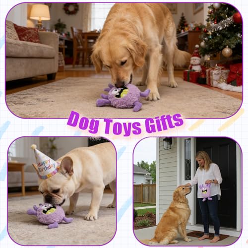 Plush Squeaky Dog Toy, Crinkle Stuffed Dog Toy Keep Them Busy Tug of War Birthday Dog Chew Toy for Small Medium Large Dogs (Purple) - color: Purple