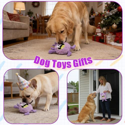 Plush Squeaky Dog Toy, Crinkle Stuffed Dog Toy Keep Them Busy Tug of War Birthday Dog Chew Toy for Small Medium Large Dogs (Purple) - color: Purple