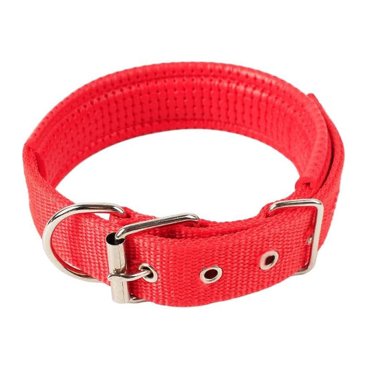 Padded Nylon Dog Collar with Soft Lining, Metal Buckle, Multiple Colors, 3x58cm, Neck Size 38-47cm (Red) - color: Red