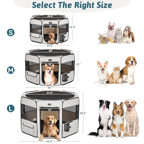 PETSFIT 45.5" Dog Playpen Indoor/Outdoor-Jump-Proof 28.5" Height with Removable Waterproof Mat & Zippered Roof | RV, Camping, Travel Dog Pen | Whelping & Cat Observation Space(45.5"L x 45.5"W x 28.5H) - color: Grey