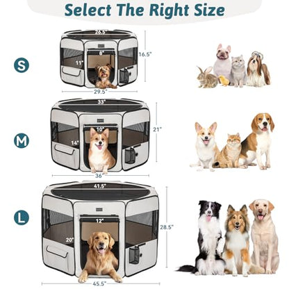 PETSFIT 45.5" Dog Playpen Indoor/Outdoor-Jump-Proof 28.5" Height with Removable Waterproof Mat & Zippered Roof | RV, Camping, Travel Dog Pen | Whelping & Cat Observation Space(45.5"L x 45.5"W x 28.5H) - color: Grey