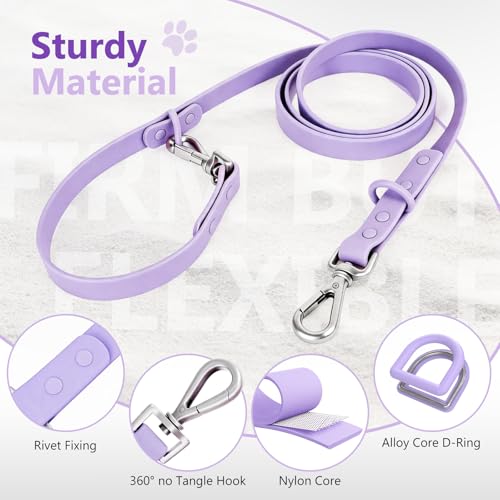 Waterproof Dog Leash, Easy to Clean, Purple PVC Leash with Multifunctional Dual Hooks, Adjustable 3ft-6ft for Walking, Heel Training, Swimming (Lavender) - color: Lavender