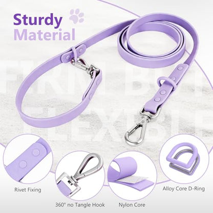 Waterproof Dog Leash, Easy to Clean, Purple PVC Leash with Multifunctional Dual Hooks, Adjustable 3ft-6ft for Walking, Heel Training, Swimming (Lavender) - color: Lavender