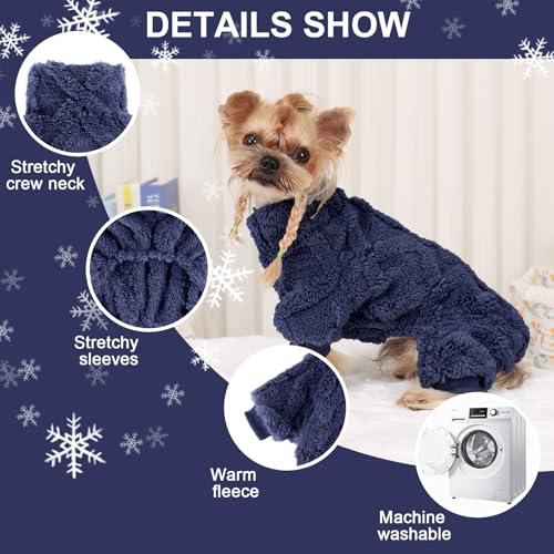 Dog Sweater Fleece Turtleneck Winter Dog Clothes for Small Dogs Girls Boy, Warm Fleece Puppy Pajamas Onesies, Pet Clothes Puppy Sweater Pjs, Doggy Jumpsuits Doggie Outfit, Dark Blue, XXS - color: Dark Blue, size: XX-Small (Chest 11in )