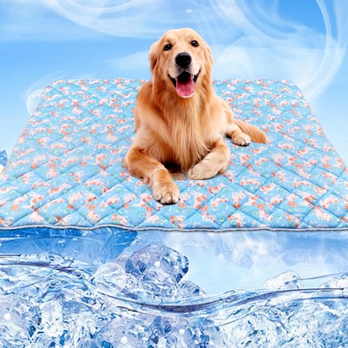 Dog Cooling Mat, Cooling Blanket for Dogs Bed Cover, Ice Silk Cool Pad for Dogs Furniture Protector, Premium Soft Washable Pet Blanket (22"×28"/Blue) - color: Blue, size: S