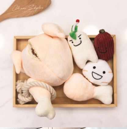 Interactive Plush Roast Chicken Snuffle Toy for Dogs - Hide & Seek Game with Detachable Drumsticks, Squeaky Ginger/Garlic/Date Toys, Mental Stimulation Puzzle for Smart Pets Smart Dog