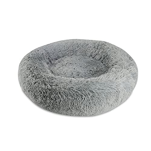 Arlee Donut Round Pet Dog Bed - Memory Foam - Calming Reduce Anxiety - Shaggy Vegan Fur - Assembled USA, Charcoal - color: Charcoal, size: Medium