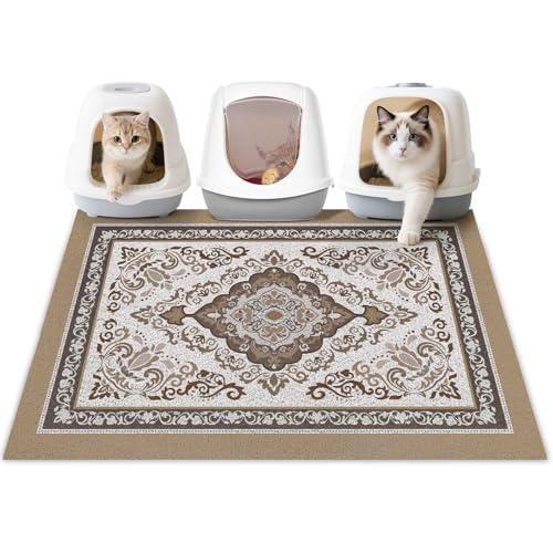 Cat Litter Mat 40" x 30" Non-Slip Litter Box Mat Washable Litter Catcher Mat for Litter Box Indoor Food Mat Supplies Essentials,Brown - color: Brown, size: 40X30in
