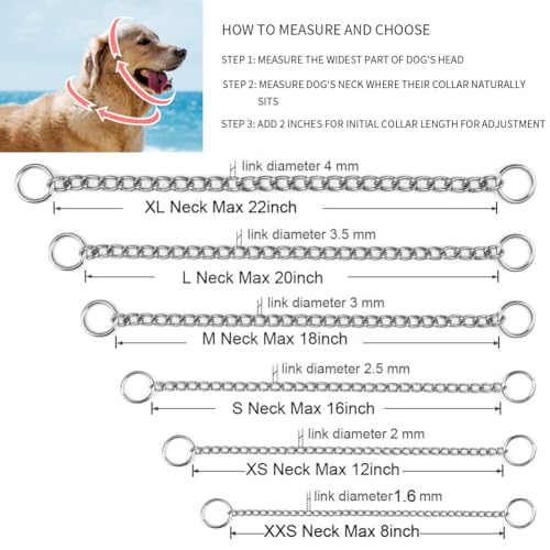Silver Dog Chain Collars Metal Slip Link Training Dog Collar Heavy Duty Martingale Dog Collars for XXS XS Small Medium Large Breed Pets Boys Girls - color: Silver, size: XS(Neck Max 12inch)D2.0mm