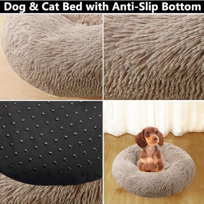 Large Calming Dog Bed, 47 Inch Anti-Anxiety Donut Dog Cuddler Cat Bed, Warming Cozy Soft Dogs Round Bed, Fluffy Faux Fur Machine Washable Pet Cushion for Medium Large Dogs & Cats (Blue White) - color: Blue White, size: 47.0"L x 47.0"W x 8.0"Th /Round 120c