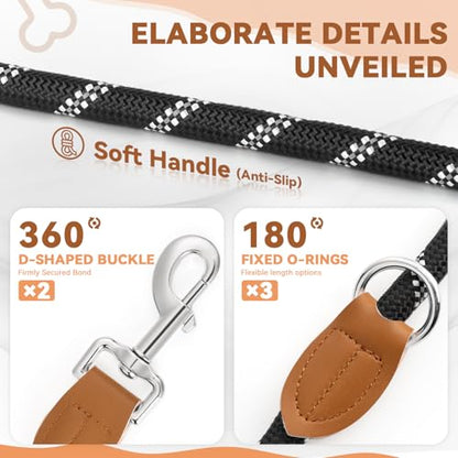 Hands Free Dog Leash, Heavy Duty Waist Leash for Dog Walking Running, Durable 9.8FT Multi-Function Dog Lead No Pull for Medium Large Dogs, Professional Tangle Free Reflective Control Lead - color: Reflective-Black