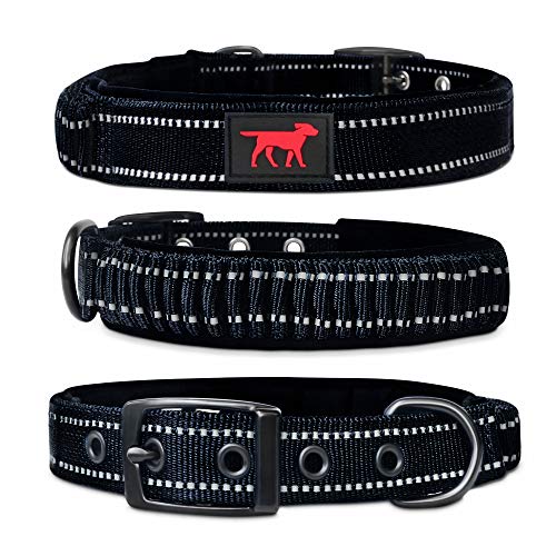 Tuff Pupper Heavy Duty Dog Collar with Handle | Ballistic Nylon Heavy Duty Collar | Padded Reflective Dog Collar with Adjustable Stainless Steel Hardware | Convenient Sizing for All Breeds - color: Epic Black, size: Small (11 - 14" Neck)