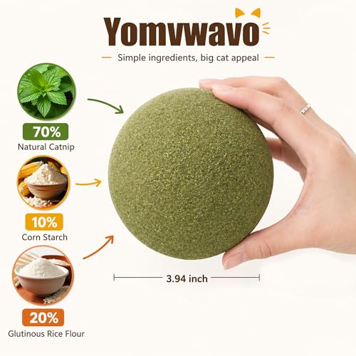 3.94 Inches Huge Catnip Ball for Cats -Big Cat Toys for Indoor Cats -Giant Cat Nip Balls Large- Large Lick Safe Healthy Kitten Chew Toys - Jumbo Kitty Teeth Cleaning Dental Toys