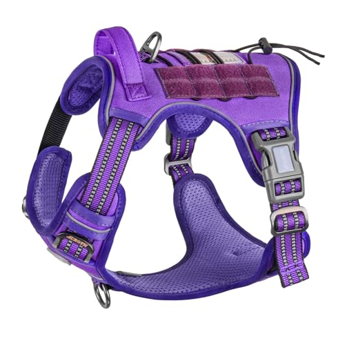 AUROTH Tactical Dog Harness for Large Dogs No Pull Adjustable Pet Harness Reflective K9 Working Training Easy Control Pet Vest Military Service Dog Harnesses Purple S - color: Purple, size: S(Neck:14-21",Chest:20-31"),18-35 lbs
