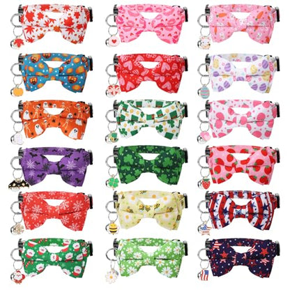18 Pcs Holiday Cat Collars Breakaway 4th of July Cat Collars with Bowtie Adjustable Kitten Collar with Plastic Buckle for Holiday Pet Cat Costume - color: Bowtie