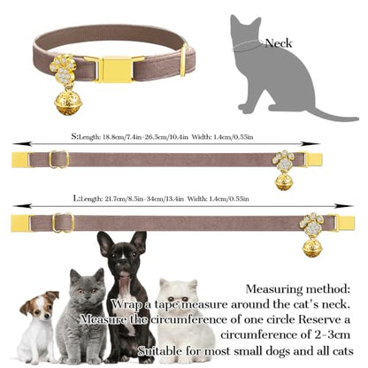 Personalized Breakaway Cat Collars - Magnetic Buckle, Bell - Safety Quick Release, Customized for Girls & Boys Cats- (Velvet-Chocolate) - color: Velvet-Chocolate