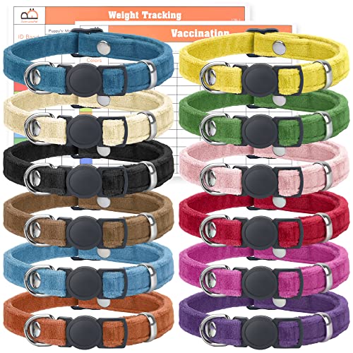 Velvet Puppy Collars, Super Soft Adjustable Whelping ID Bands, Breakaway Litter Set in Assorted Colors with 2 Record Keeping Charts, 12 Pack (M) - size: Medium