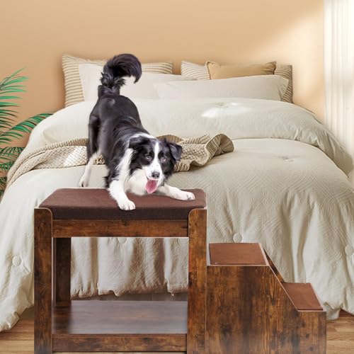 Pet Bunk Bed with Removable Step for Dogs and Cats Particle Board Vintage Double-Layer Design Cushion Indoor Use Cozy Living
